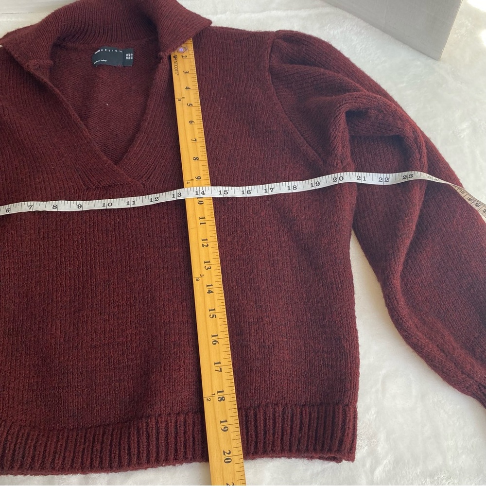 ASOS Long Sleeve Collar Knitted Sweater in Burgundy Size 10 - Picture 9 of 13